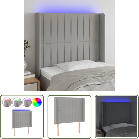 The Living Store Tête de lit à LED Gris clair 93x16x118/128 cm Tissu - Tête De Lit Led - Têtière De Lit - Éclairage Led - Chambre À Coucher - Décoration Murale (1/5)
