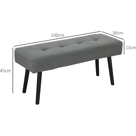 Banc capitonné en velours côtelé, banc de lit avec pieds en métal, banc à chaussures 100 x 36 x 45 cm Gris (1/5)