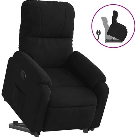 Fauteuil relax TV rembourrage confortable fonction de levage électrique en tissu microfibre noir DEC028123