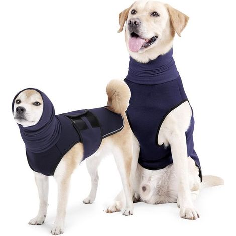Gilet anti-anxiété - Gilet apaisant pour chiens avec cache-oreilles et capuche - Manteau anti-anxiété ajustable avec bandes réfléchissantes - Taille L (1/5)