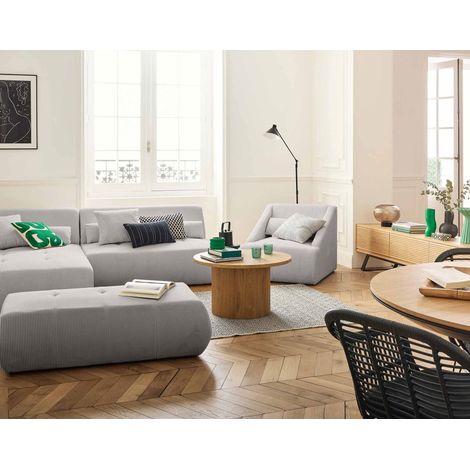 Onyx - canapé modulable d'angle gauche - 5 places - en velours côtelé - gris clair (1/5)