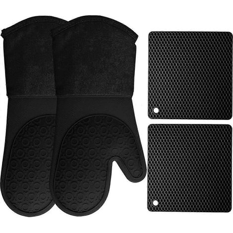 Küchenhandschuhe und Topflappen aus Silikon, 4-teiliges Set, robuste Küchenhandschuhe, geeignet für die Arbeitsfläche. (1/2)