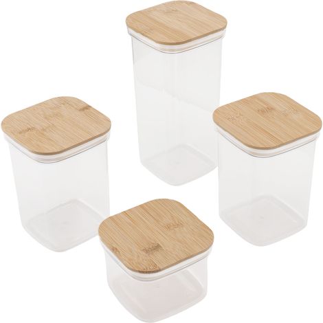 Bocaux de conservation alimentaire en plastique hermétique avec couvercles en bambou, boîtes carrées transparentes pour la cuisine, idéales pour les céréales, les noix et le thé. 1 pièce de 2000 ml, 2 (1/5)