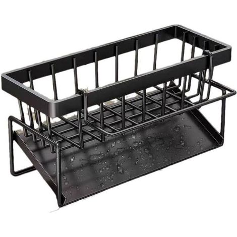 SHINING HOUSE Organisateur D'évier de Cuisine Noir Multifonctionnel 2 en 1 Porte Éponges Pas de Perçage Organisateur Evier Acier Inoxydable Rangement pour Liquide Vaisselle Bouchon D'évier et Chiffon(