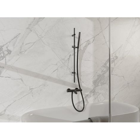 FugaFlow Eccelente Sobrado Mitigeur baignoire - avec barre curseur - douchette stick - flexible en métal - Noir mat (1/4)