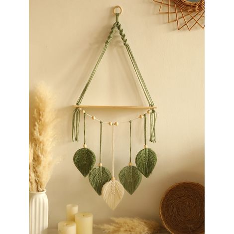 (Macramé Feuille M01836) Étagère flottante en macramé feuille, tapisserie artisanale bohème, décoration murale pour chambre, présentoir, cadeau (1/5)