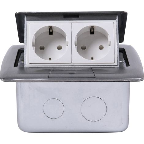 Heitronic 40462 2fach Fußboden-Einbausteckdose IP20 Silber (1/3)