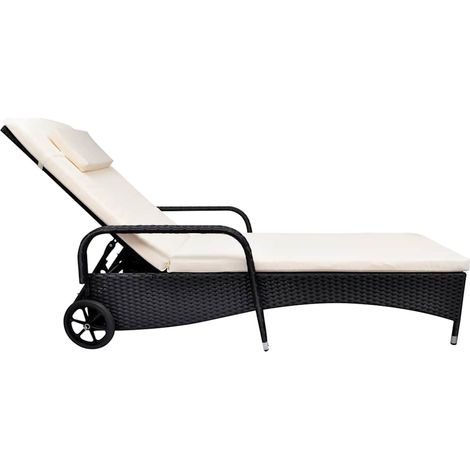 Maison Exclusive - Lettino Prendisole con Cuscino e Ruote in Polyrattan Nero