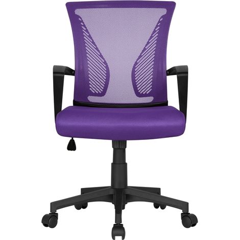 Yaheetech Sedia da Ufficio per Scrivania Ergonomica Reclinabile Girevole Altezza Regolabile con Rotelle Direzionale e Braccioli in Rete Traspirante - Viola Motivo Farfalla