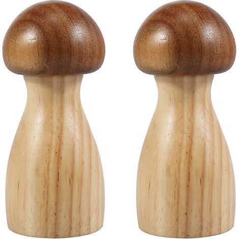 Ensemble de 2 moulins à sel et poivre en bois, en forme de champignon, moulin à sel et poivre manuel, grain réglable. (1/5)