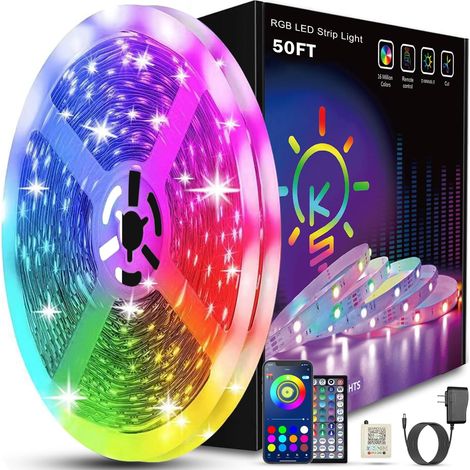 Bande LED de 15 m avec synchronisation intelligente à la musique, éclairage LED pour chambre, décoration intérieure, contrôle via application (1/5)