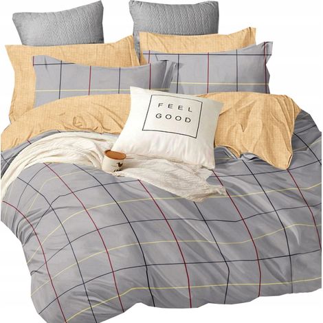Set di biancheria da letto a 3 pezzi 160x200 + federe 70x80, in raso di cotone a quadri (1/5)