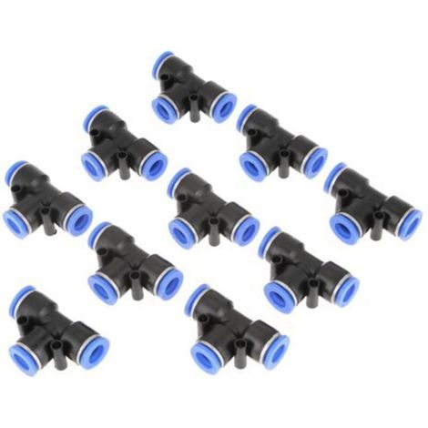 Lot de 10 raccords pneumatiques en T de 10 mm (3/8") pour conduites d'air. Raccord rapide pour tube. (1/5)