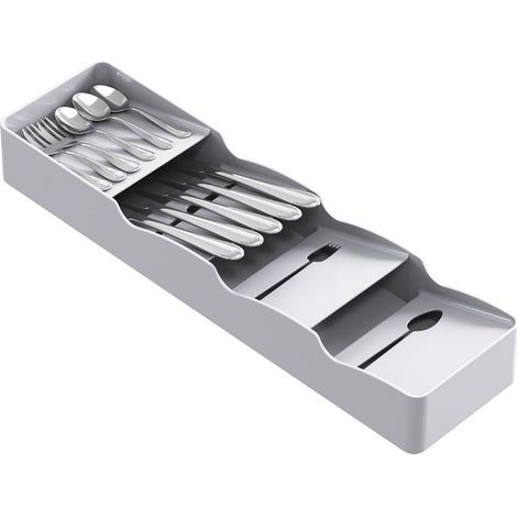 Range Couverts pour Tiroir, pour le Rangement du Tiroir de la Cuisine, Plateau en Plastique pour Cuillères, Fourchettes, Ustensiles et Couteaux, Gris (1/5)