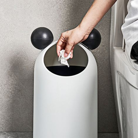 Poubelle de style nordique à ouverture inclinée avec poignées, grande capacité, minimaliste et luxueuse, sans couvercle, pour la maison, le bureau, la cuisine ou la salle de bain, blanche. (1/5)