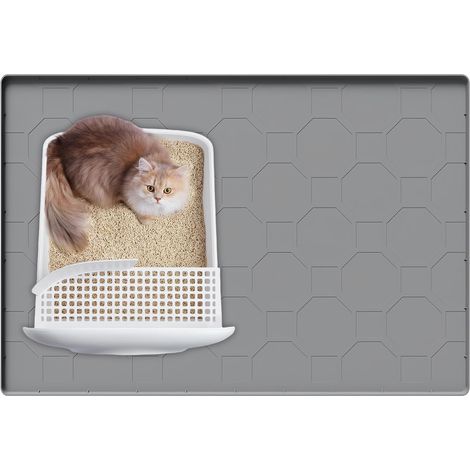 Cat Litter Mat, 80 x 56 cm Waterproof Silicone Cat Litter Mat, Grey Non-Slip Silicone Cat Dog Bowl Mat, Cat Toilet Mat, Easy to Clean (1/5)