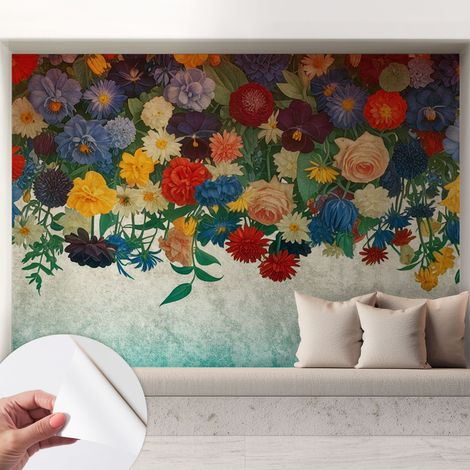 Selbstklebend Tapete - abwaschbar - Raumgestaltung  Schlafzimmer Wohnzimmer Tapete Bunte Blumen 208x146 cm