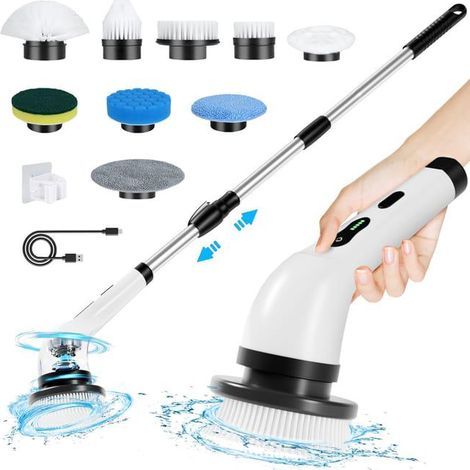 Brosse Electrique Nettoyage Rotative, Brosse de Nettoyage sans Fil avec 9 Têtes de Brosse Remplaçables,avec Poignée Réglable (1/5)