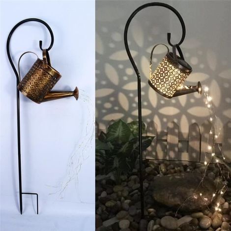 Outdoor LED watering can lamp post, perfect for lawns - includes grounding plug.