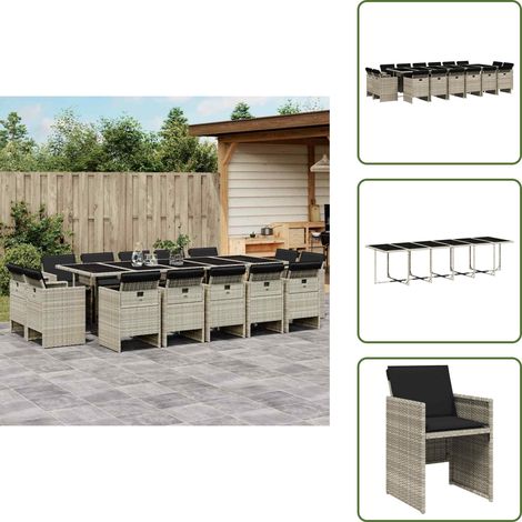 The Living Store Ensemble à manger de jardin et coussins 17 pcs gris clair rotin - Salon De Jardin - Set Salon De Jardin - Meuble De Jardin - Mobilier De Jardin - Résine Tressée