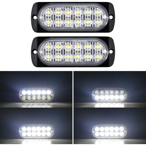 2pcs 12LED Feu Stroboscopique Urgent Blanc Feux de Gabarit Latéraux Voiture 12V 24V Barre Lumineuse LED Balise Clignotante de Sécurité pour Remorque Utilitaire Bateau Tracteur Véhicule (1/5)