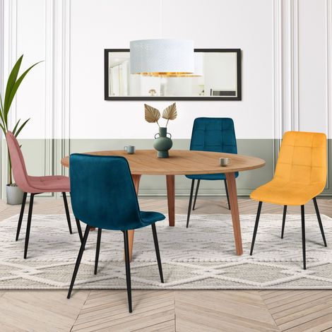Lote de 4 sillas MILA en mezcla de terciopelo color azul x2, amarillo ocre, rosa (1/5)