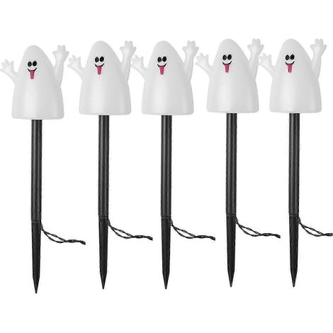 Ces lampadaires au design unique, ornés de citrouilles, de crânes et de fantômes, sont parfaits pour décorer Halloween et agrémenter pelouses et terrasses. Lampes fantômes solaires. (1/5)