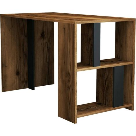 Dmora - Schreibtisch Schedar, Mehrzweckschreibtisch, Bürotisch für PC, Eckschreibtisch, 120x60h75 cm, Walnuss und Anthrazit, mit verstärkter Verpackung (1/5)