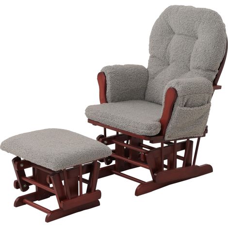 [NUNCA USADO] Sillón relax HHG-033, mecedora sillón + taburete tejido bouclé 480g/m² Oeko-Tex, gris oscuro armazón