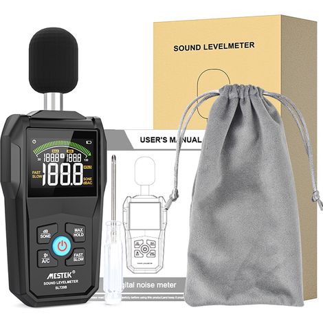 MESTEK 30-130dB Noise Meter Display Color Backlit Display Fast Slow Sampling Rate Capacitive Microphone Sound Level Monitor
