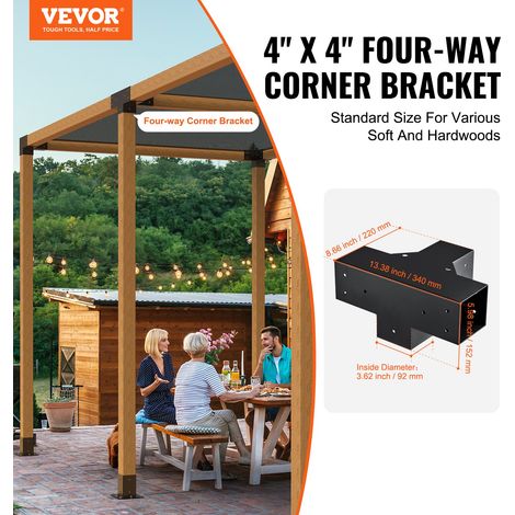 Kit Supports de Pergola 4x4 po 10x10 cm Support de Poteau Bois de Menuiserie 2 Supports d'Angle à 4 Voies Base de Poutres Quincaillerie Bricolage pour Tonnelles, Pergolas de Terrasse, Cabanes (1/5)