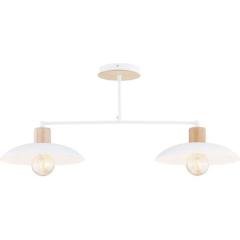 Plafoniera Nordica Kobe 2 Luci In Legno E Acciaio Bianco (1/5)