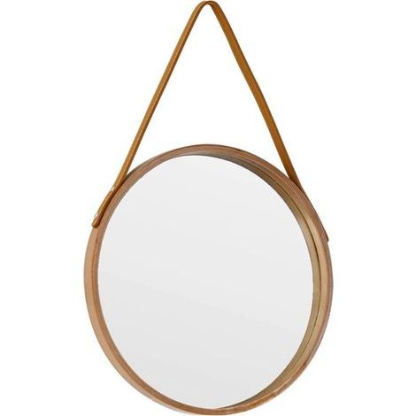 Miroir rond naturel à suspendre, 30 cm, style ferme, avec corde en cuir, pour salle de bain, chambre, salon, entrée, décoration intérieure (1/5)
