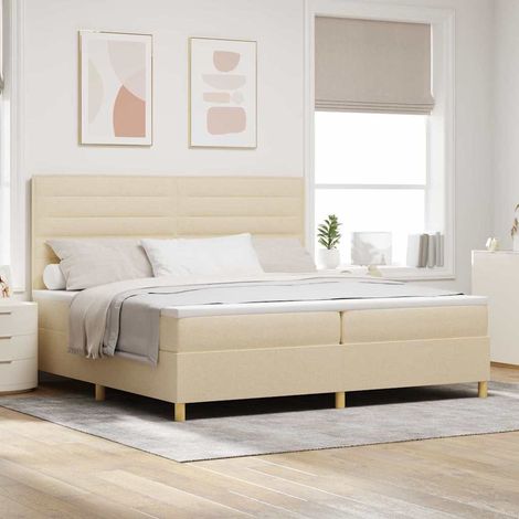 vidaXL Cama tipo Box Spring con colchón Crema 200 x 200 cm tela (1/5)