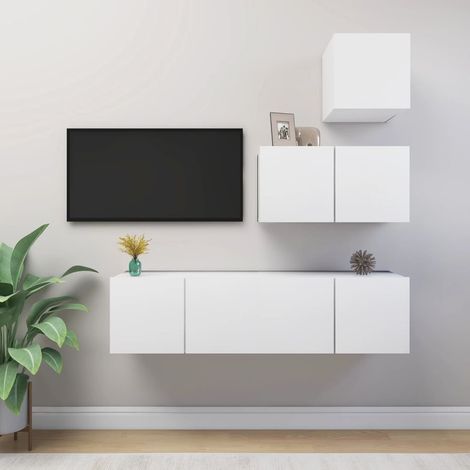 Ensemble de meubles TV 4 pcs Blanc Bois d'ingénierie (1/5)