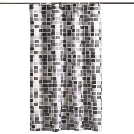 Rideau Douche, Noir et Blanc Rideau Douche, Mosaïque Rideau Douche, 8 Crochets, pour Salles de Bains, Toilettes (120 x180 cm, Mosaïque) (1/5)