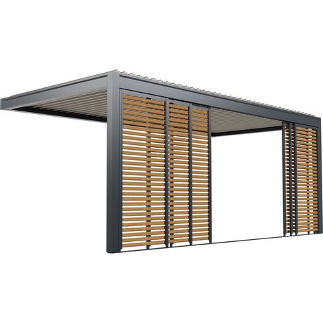Paroi Coulissante Aluminium Anthracite et Aspect Bois 6m Pour Pergola O ORIAL France (1/3)