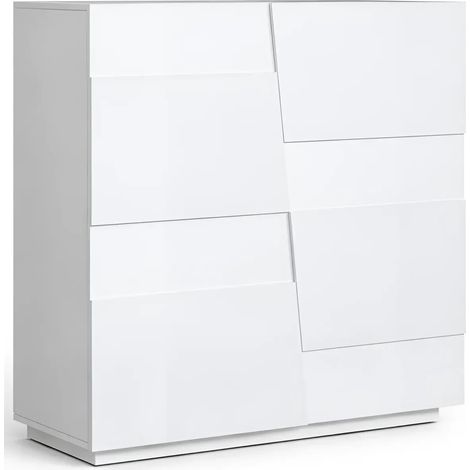 Madia Alta Bianco Laccato Credenza 4 Ante 3 Ripiani Legno Salvaspazio