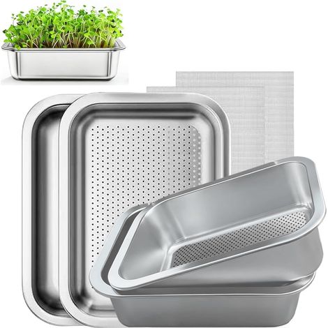 Set of 2 Seed Germination Trays for Germs and Microgreens, 2 in 1 Stainless Steel, Dishwasher Safe, Healthy Germination Tray for Indoor Plants (1/5)