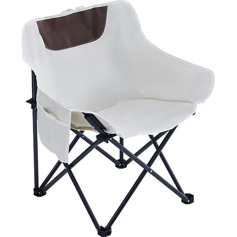 Chaise pliante de camping avec pochettes latérales, design ergonomique, portable et repliable pour pique-nique et pêche, blanc (1/5)