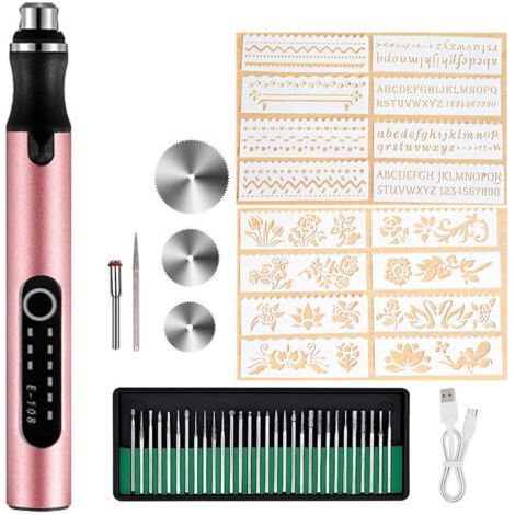 Stylo de gravure électrique, kit d'outils de gravure portable, mini stylo de gravure, USB rechargeable, DIY bijoux métal verre pierre plastique bois outil de gravure multifonction-Chrom (1/5)