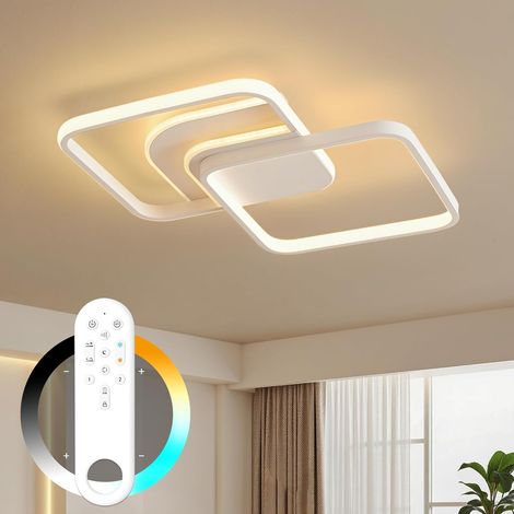 Amdelne Plafonnier LED Blanc 45W,Cadre à Gradins Acryl 65cm,2800K-6000K,Télécommande,veilleuse et fonction mémoire pour Cuisine salon Chambre [Classe E]
