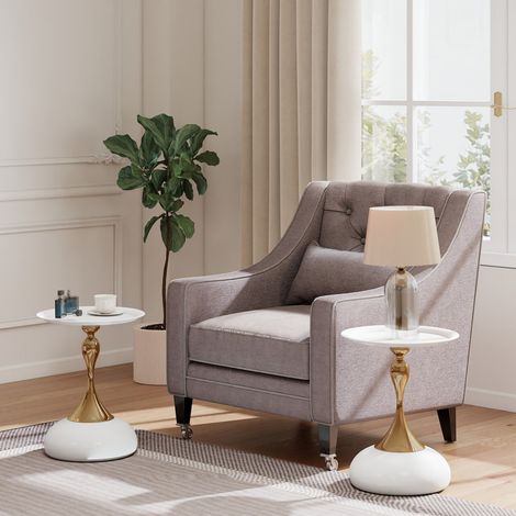 Runder moderner Couchtisch Set mit 2 für Wohnzimmer, Schlafzimmer – kleiner Balkon, Weiß und Goldfarben