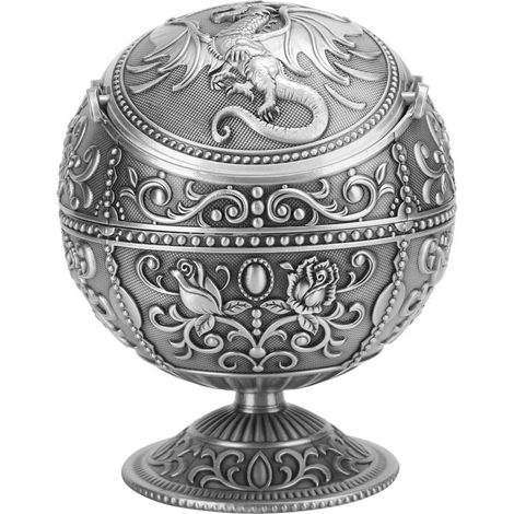 Vintage Tellurion-förmiger Aschenbecher mit Drachenmotiv, Zinklegierung mit Deckel, winddicht, handgefertigte Wohndekoration (1/5)