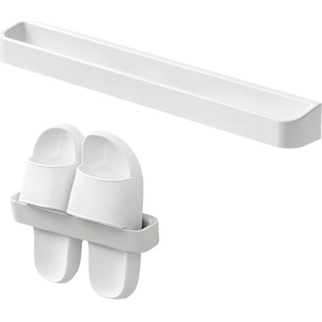 Étagère murale à chaussons – Rangement à chaussures en plastique avec système de drainage, fixation adhésive – 1 pièce, 5,1 x 24,4 cm, blanc (1/4)