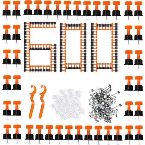 Système Nivellement Carrelage 652 Pièces Cale Plastique Autonivelant 150 Clips, 100 Broches T Inox, 300 Croisillons 2mm, 100 Croisillons 3mm, 2 Clés, PP, 3-17mm, DIY, Mur Sol (1/5)