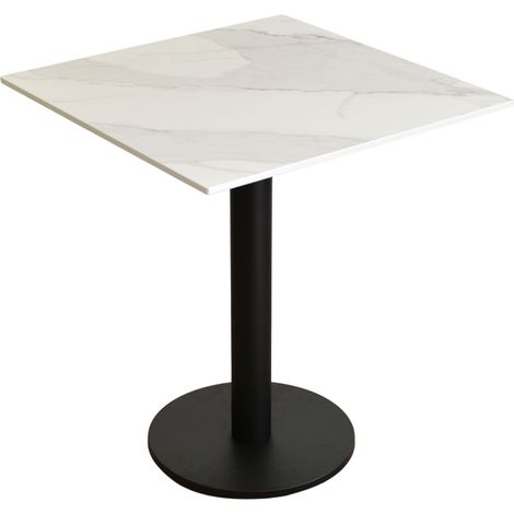Table d'appoint pour balcon et jardin, stratifié haute pression (HPL) imperméable de 12 mm, 65 x 65 cm, style Calacatta Olympus, pieds ronds (1/3)