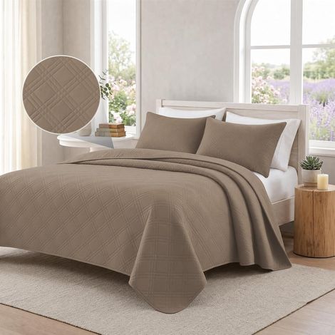 Doux Couvre-Lit Quilt, 250x250cm, Couvre-Lit Ultrasonique Matelassé, Moderne Géométrique CouvreLit, pour Toutes Les Saisons, CouvreLit pour Canapé Ou Fauteuil, Marron Clair (1/5)