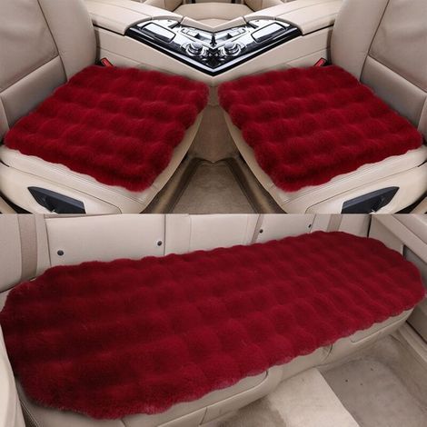 Thick plush car seat cushion, car seat covers for front and rear seats (set of 3 - front + rear seats, red) (1/5)