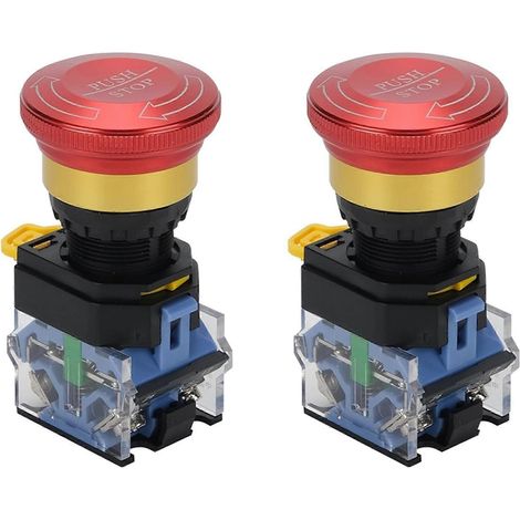 2 boutons d'arrêt d'urgence 10 A, 22 mm, à verrouillage, en alliage d'aluminium, ronds, 1 NO, 1 NF, 440 V (1/5)